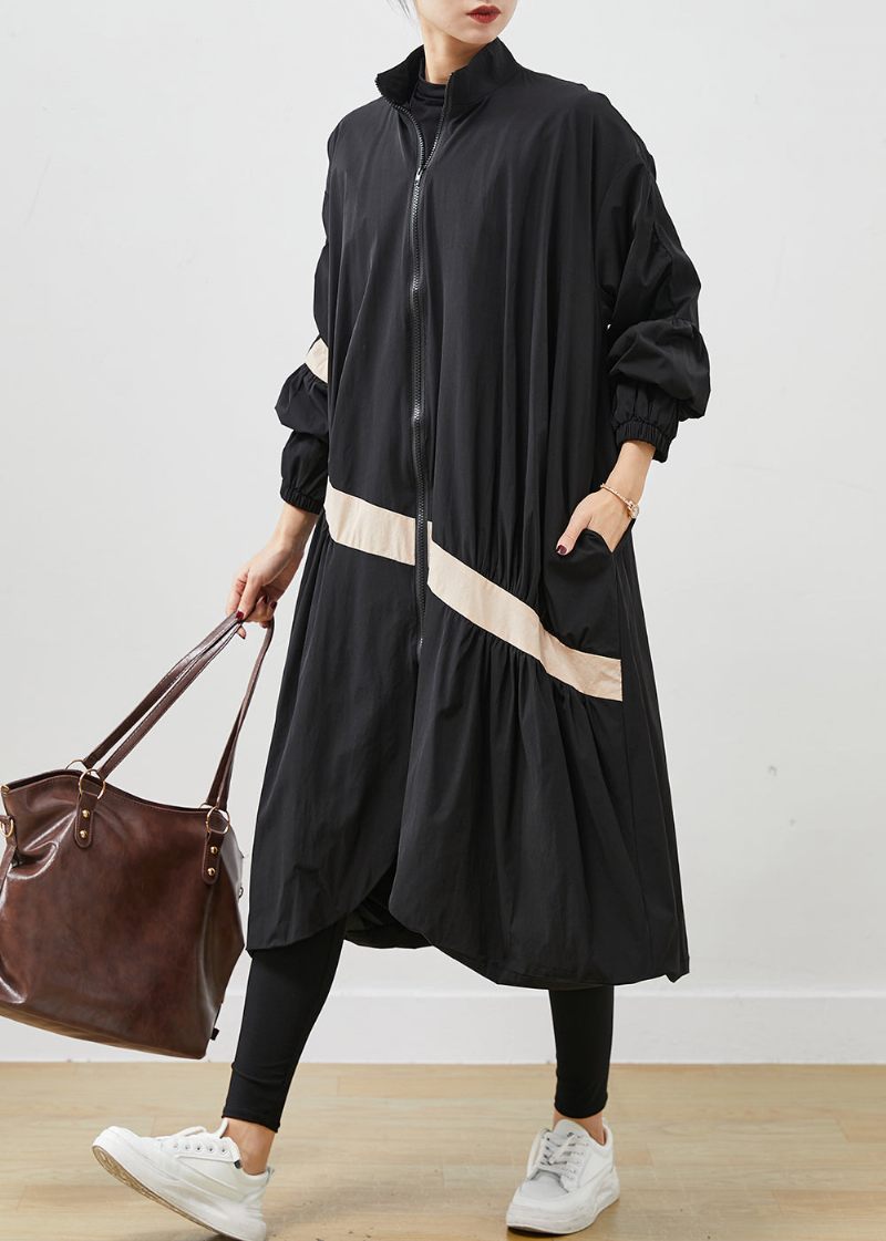 Boho Black Oversized Patchwork Trench Coats Spring - Dame trenchcoats