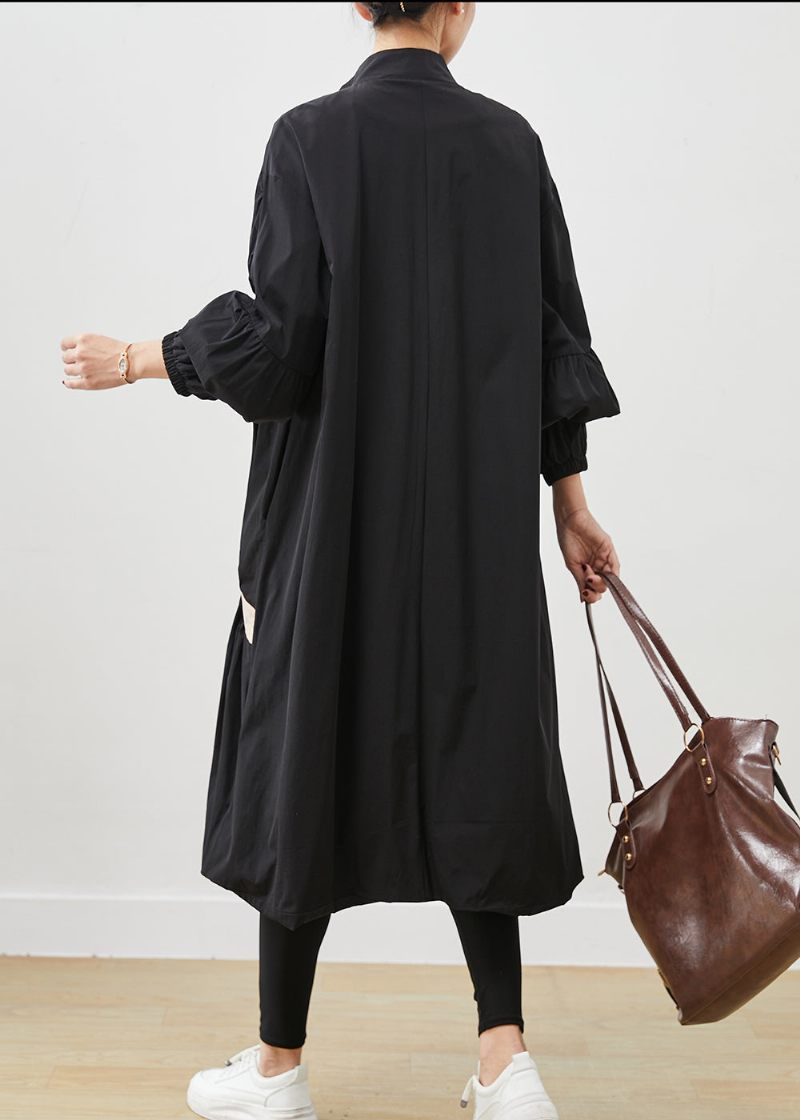 Boho Black Oversized Patchwork Trench Coats Spring - Dame trenchcoats