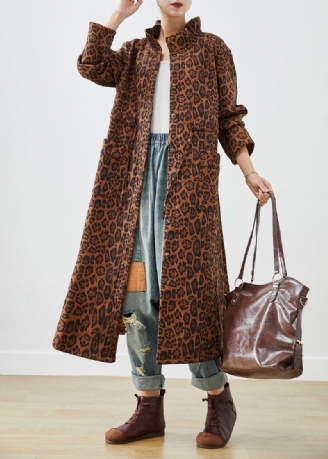 Boho Oversized Leopard Print Trench Coats I Bomuld Efterår