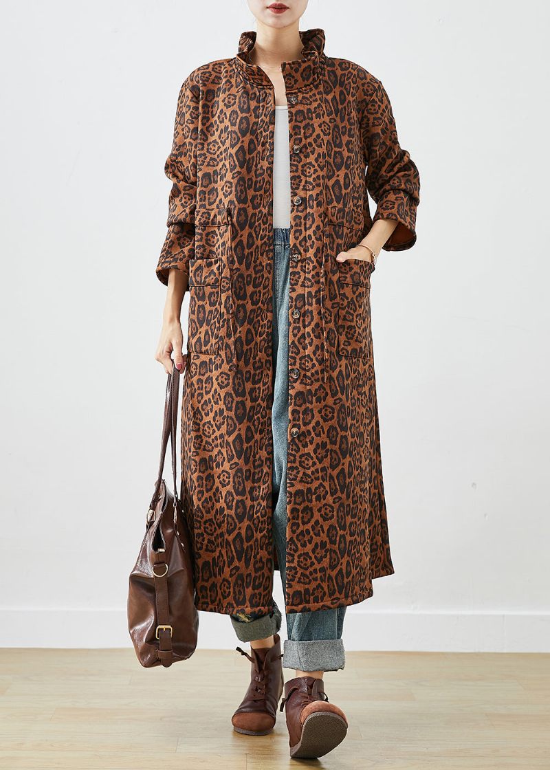 Boho Oversized Leopard Print Trench Coats I Bomuld Efterår - Dame trenchcoats