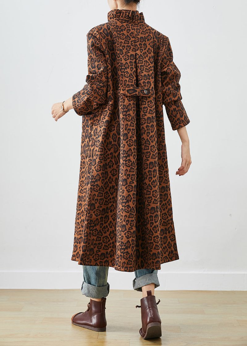 Boho Oversized Leopard Print Trench Coats I Bomuld Efterår - Dame trenchcoats