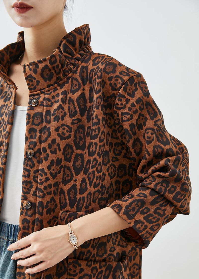 Boho Oversized Leopard Print Trench Coats I Bomuld Efterår - Dame trenchcoats