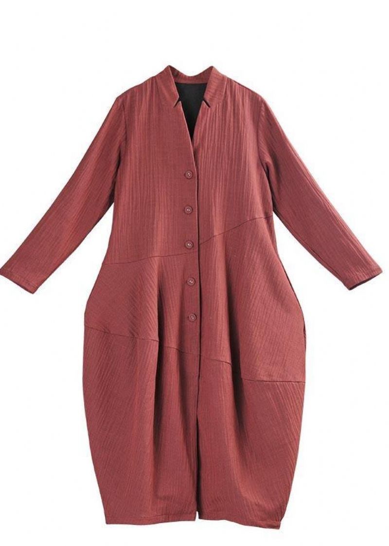 Boho Sort Knap Lang Trenchcoat I Hør - Sort