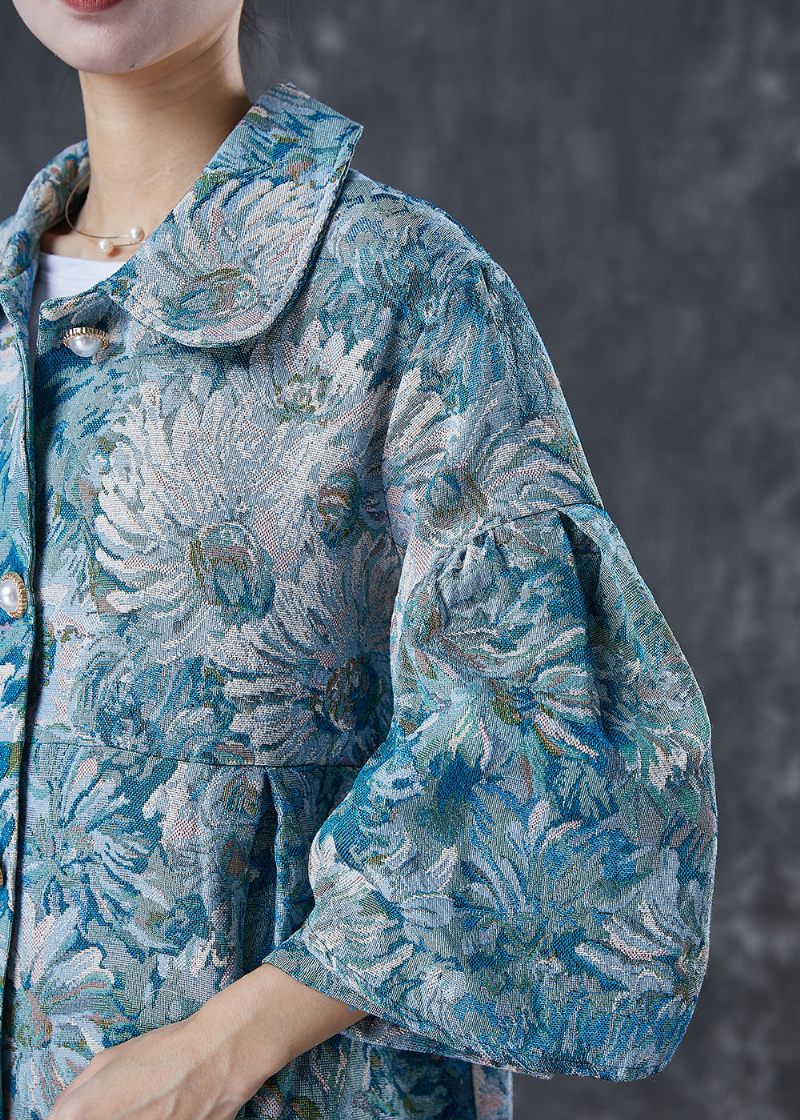 Boutique Blå Oversized Daisy Print Bomuld Trench Coats Spring - Dame trenchcoats