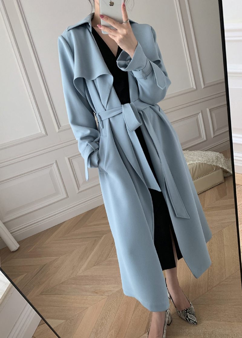 Boutique Blå Peter Pan Kravelommer Trench Coats Langærmet - Blå