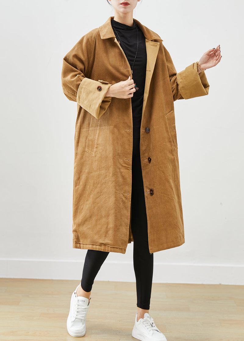 Boutique Coffee Oversized Slid På Begge Sider Corduroy Trench Coat Fall