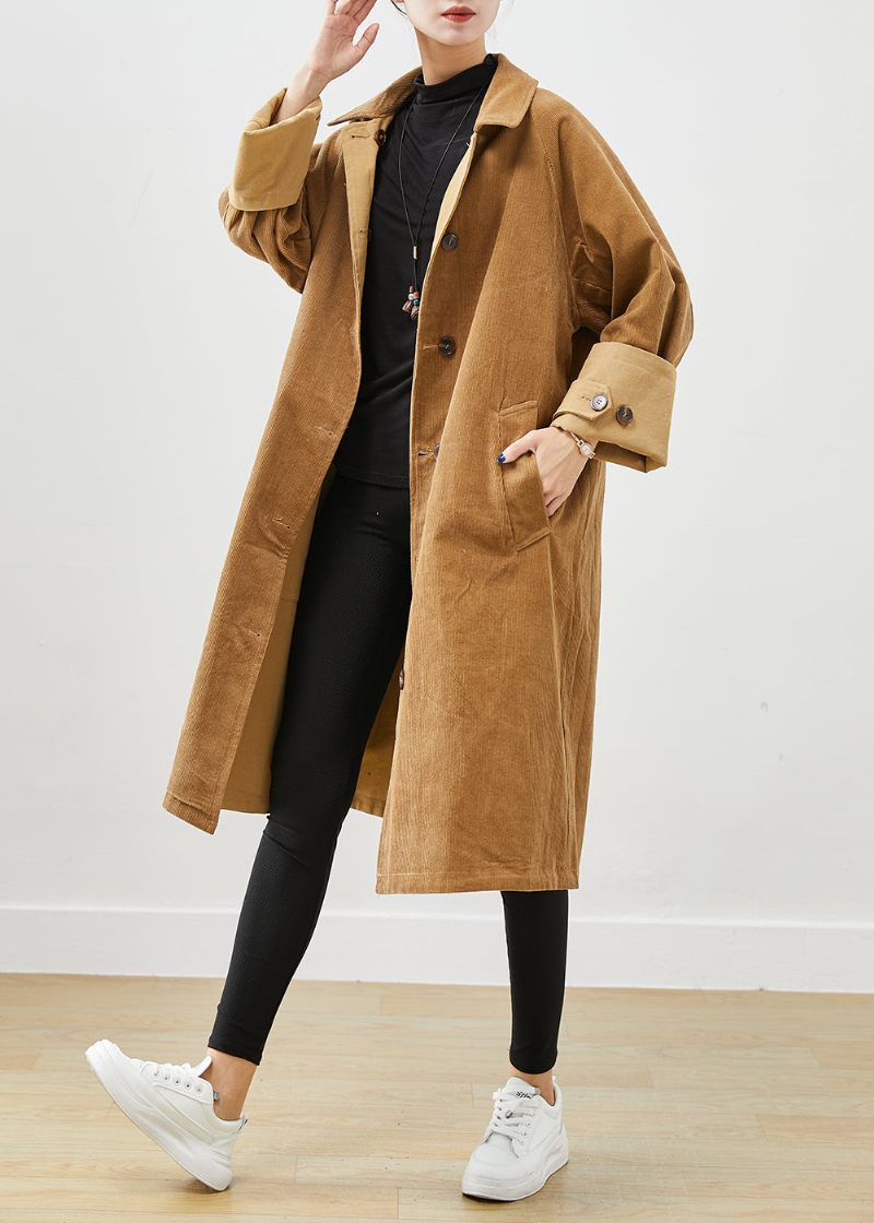 Boutique Coffee Oversized Slid På Begge Sider Corduroy Trench Coat Fall - Dame trenchcoats