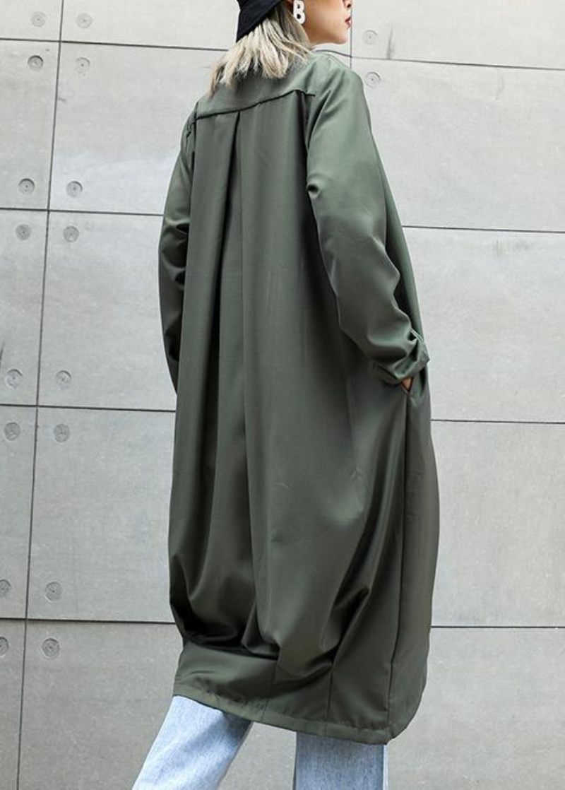 Boutique Grå Grøn Frakker Kvinder Oversize Maxi Frakke Med Hakkede Lommer Asymmetrisk Outwear - Dame trenchcoats