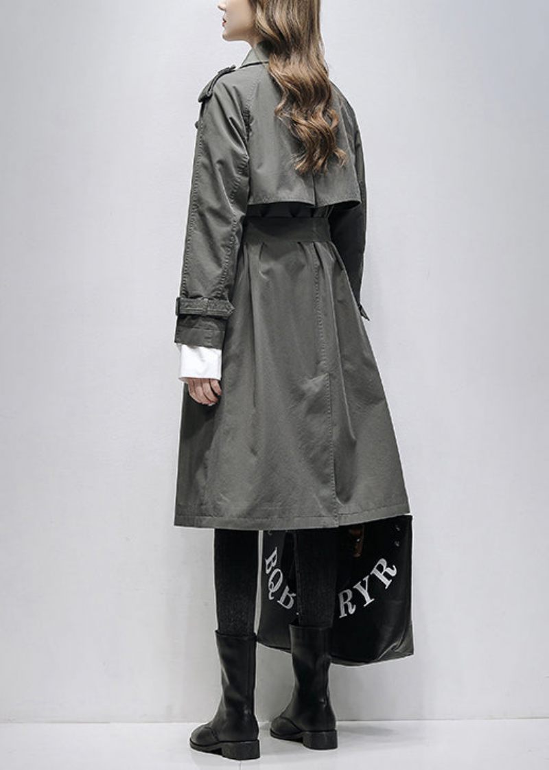 Boutique Grå Hakkede Lommer Tie Talje Bomuld Trench Spring - Dame trenchcoats