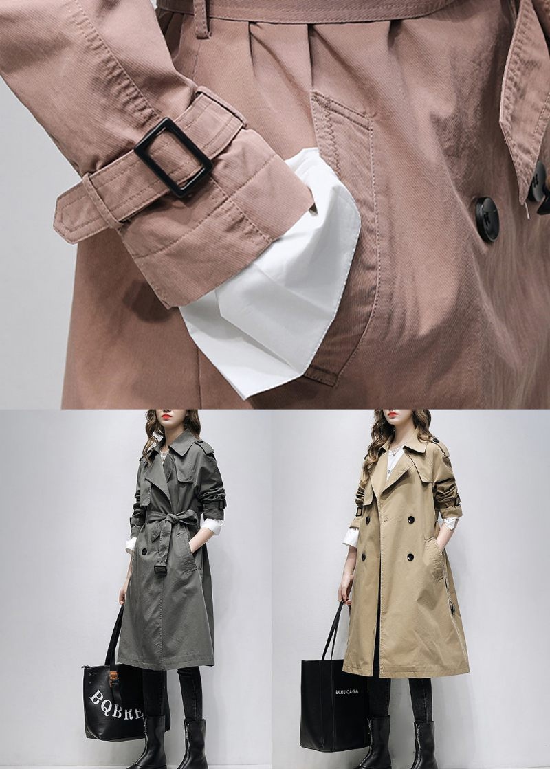 Boutique Grå Hakkede Lommer Tie Talje Bomuld Trench Spring - Dame trenchcoats