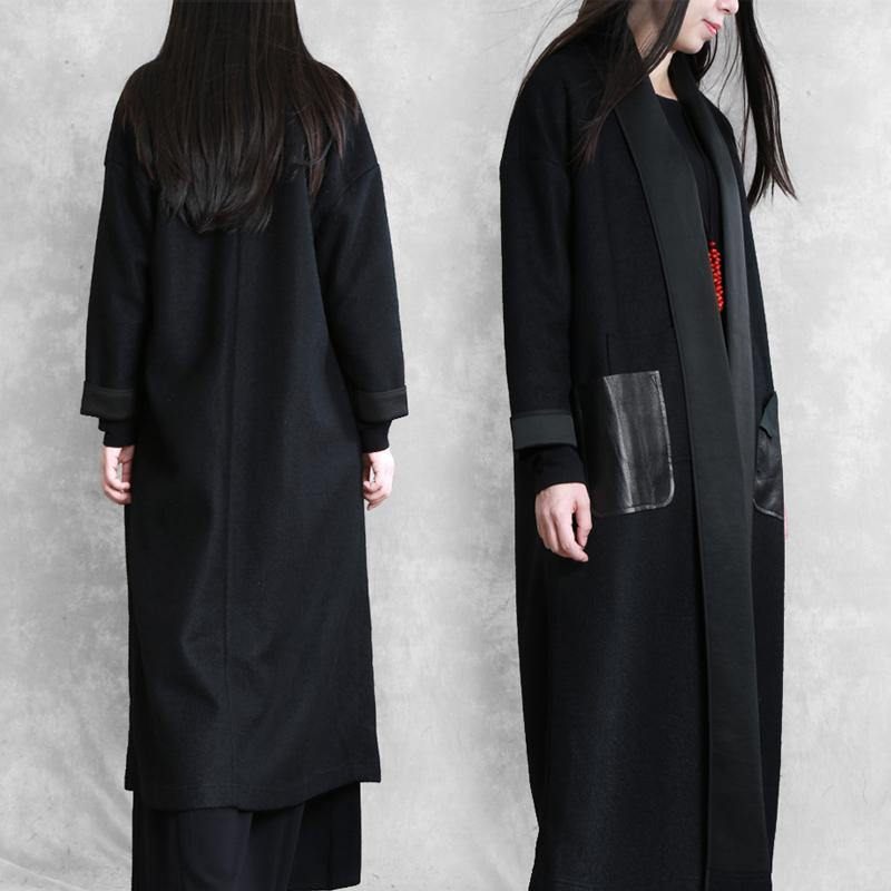 Boutique Plus Size Lang Vinterfrakke Vinter Ulden Outwear Sort - Dame trenchcoats