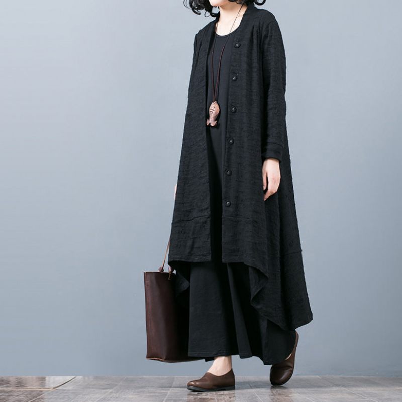 Boutique Sort Jacquard Frakker Oversize Baggy Stor Søm Asymmetrisk Design Outwear Kvinder Patchwork Maxi Frakke - Dame trenchcoats