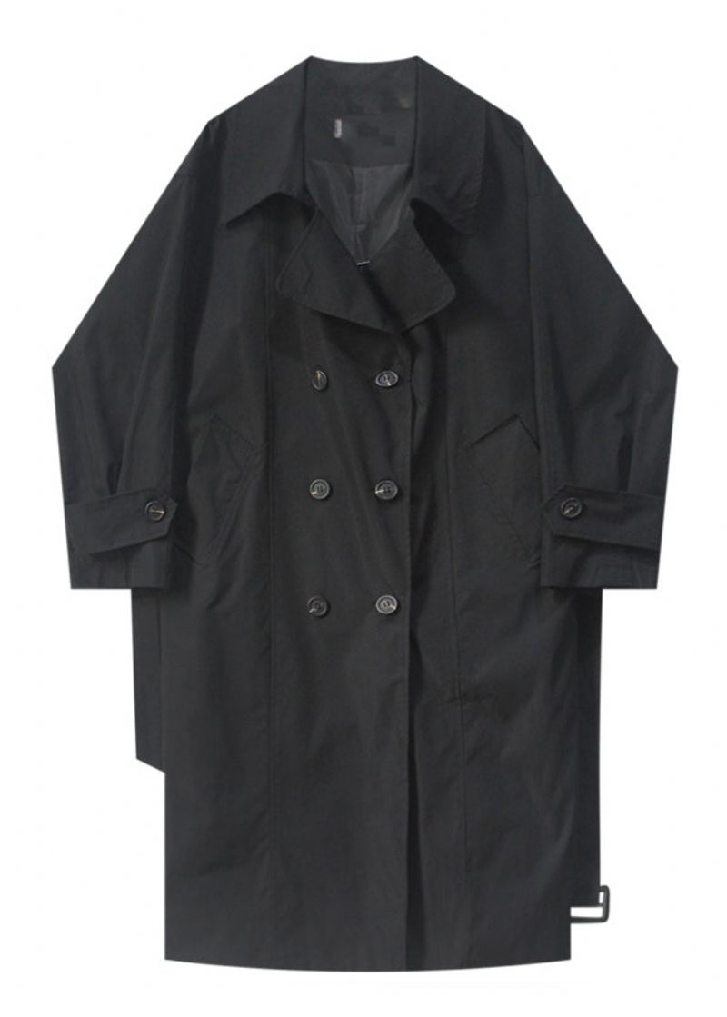 Boutique Sort Peter Pan Krave Sashes Knap Lang Trench Coats Langærmet - Dame trenchcoats