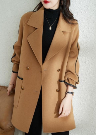 Camel Patchwork Ulden Trench Oversized Dobbeltbryst Fald