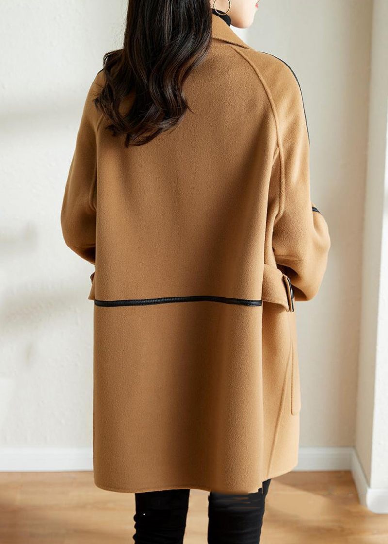 Camel Patchwork Ulden Trench Oversized Dobbeltbryst Fald - Dame trenchcoats