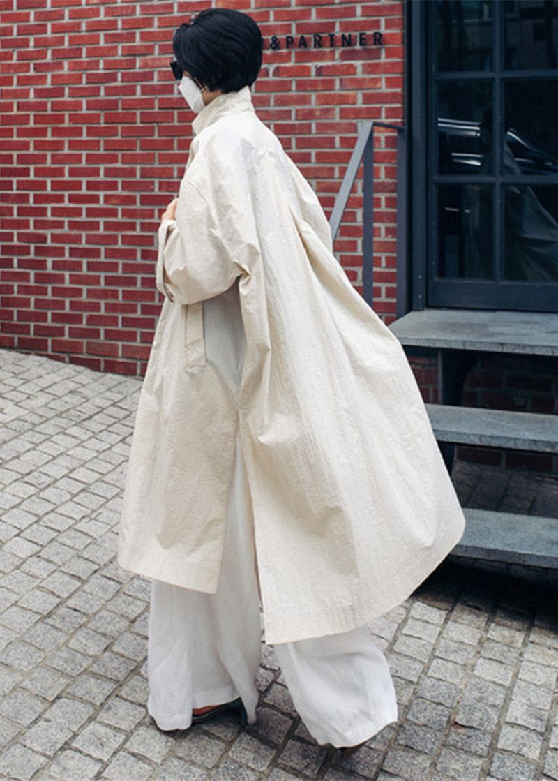 Casual Beige Peter Pan Krave Knap Rynket Side Åben Trenchcoats Lange Ærmer - Dame trenchcoats