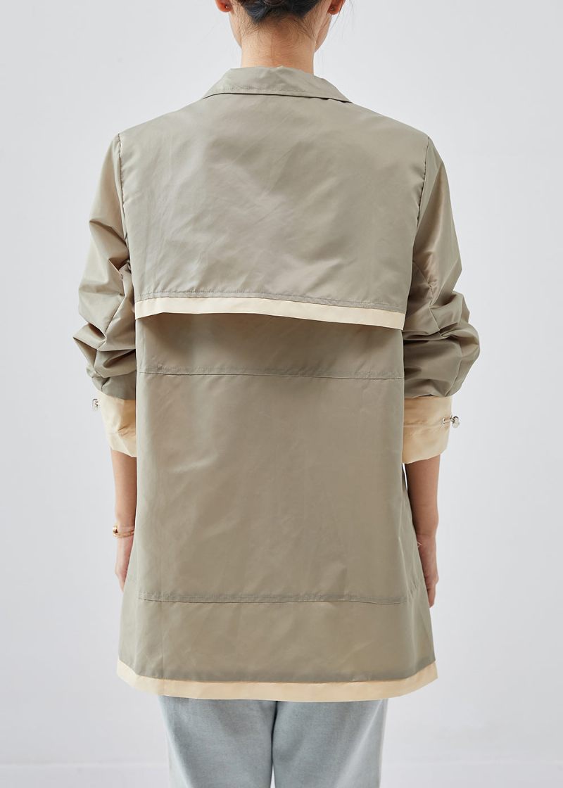 Casual Lysegrøn Zip Up Patchwork Bomuld Trench Spring - Dame trenchcoats