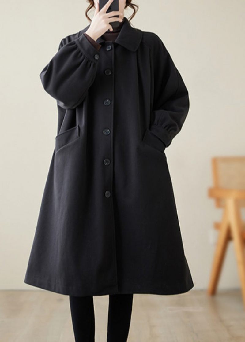 Casual Sort Revers Overdimensioneret Ulden Trench Fjeder - Dame trenchcoats