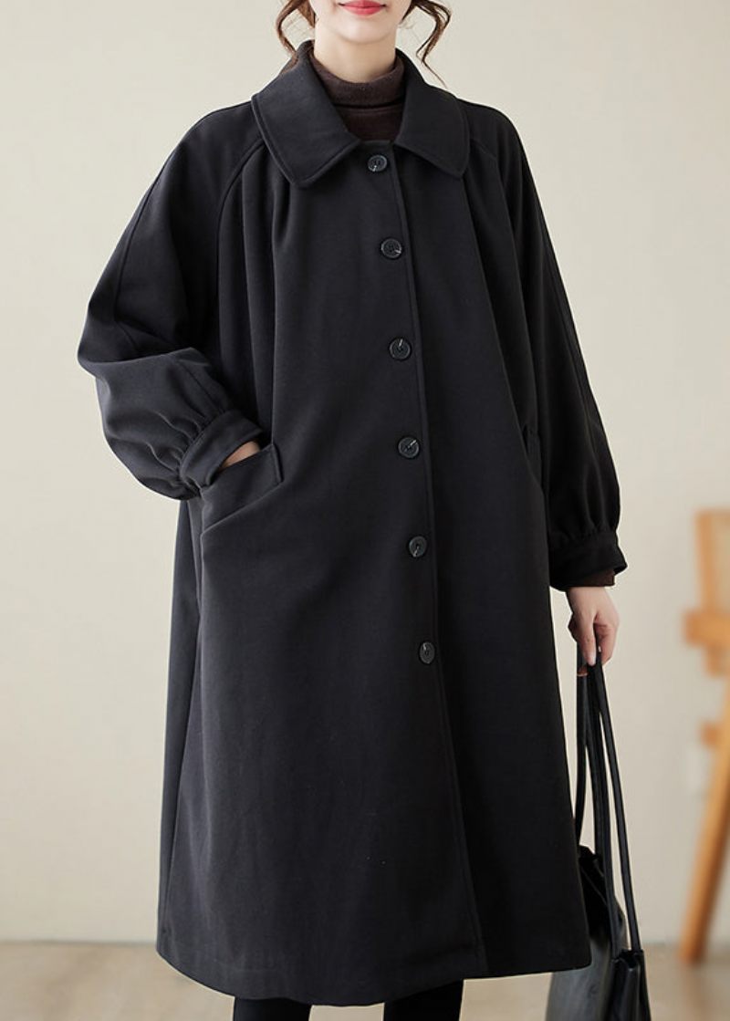 Casual Sort Revers Overdimensioneret Ulden Trench Fjeder - Dame trenchcoats