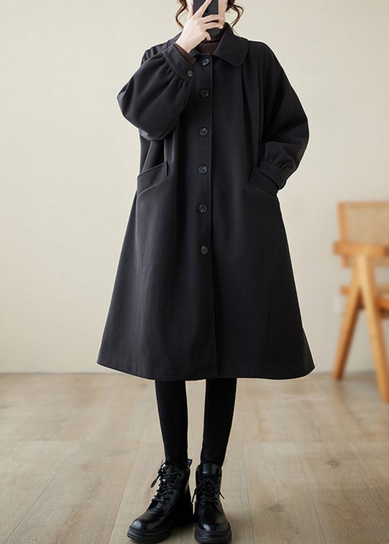 Casual Sort Revers Overdimensioneret Ulden Trench Fjeder - Dame trenchcoats