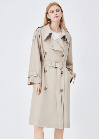 Chic Abrikos Dobbelt-lags Krave Dobbelt Bryst Bomuld Cinch Trench Spring