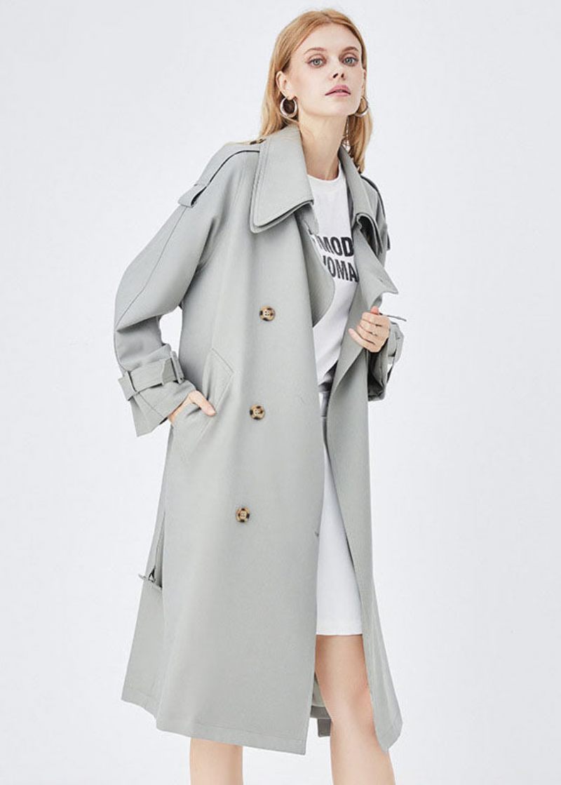 Chic Abrikos Dobbelt-lags Krave Dobbelt Bryst Bomuld Cinch Trench Spring - Abrikos