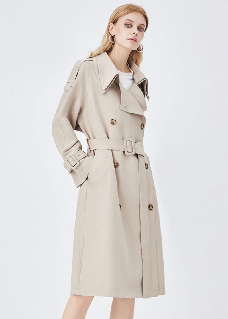 Chic Abrikos Dobbelt-lags Krave Dobbelt Bryst Bomuld Cinch Trench Spring - Abrikos