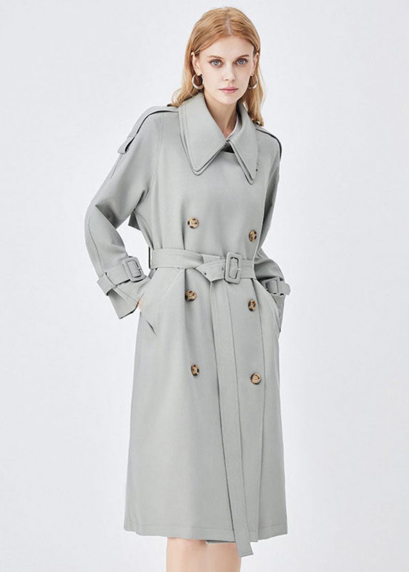 Chic Abrikos Dobbelt-lags Krave Dobbelt Bryst Bomuld Cinch Trench Spring - Abrikos