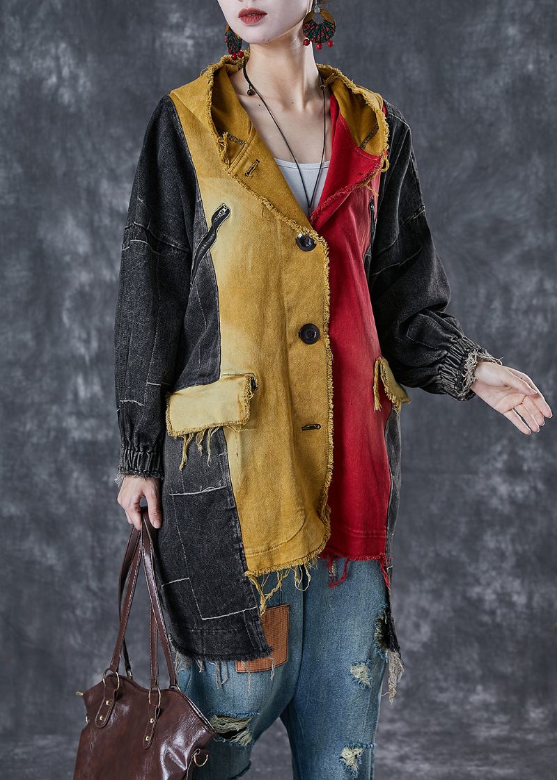 Chic Colorblock Asymmetrisk Patchwork Bomuld Frakke Fall - Dame trenchcoats