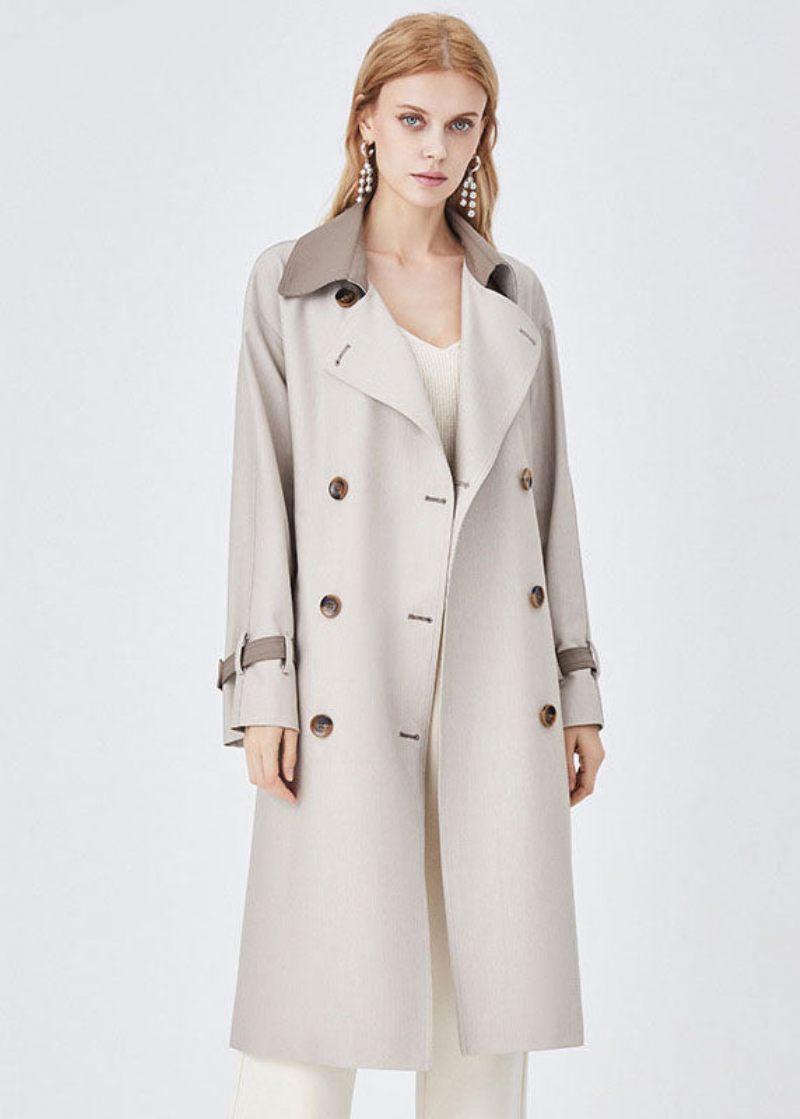 Chic Colorblock Turn-down Krave Patchwork Spandex Dobbeltradet Trench Spring - Dame trenchcoats