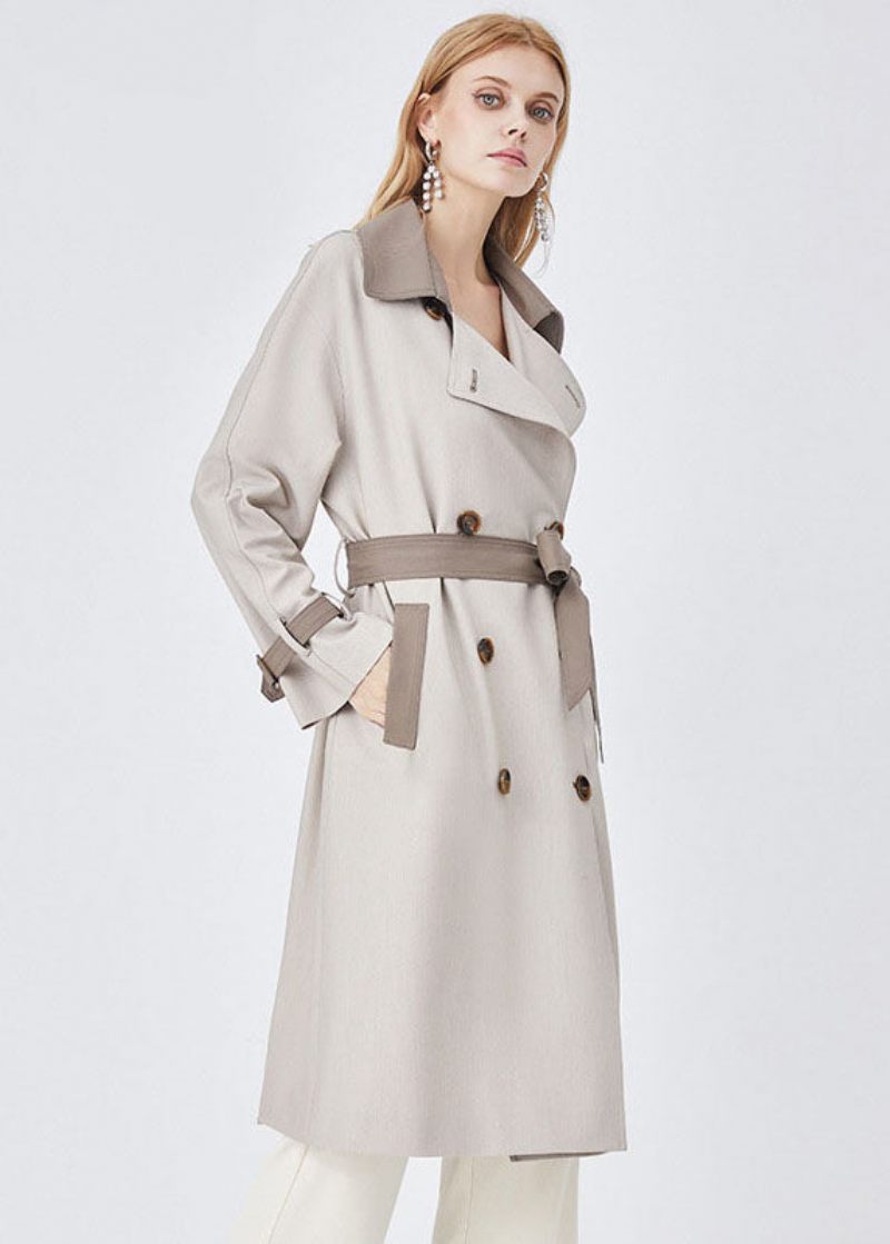 Chic Colorblock Turn-down Krave Patchwork Spandex Dobbeltradet Trench Spring - Dame trenchcoats