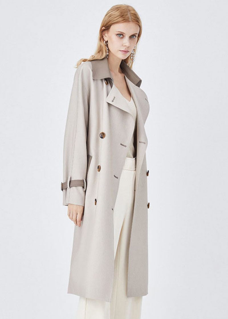 Chic Colorblock Turn-down Krave Patchwork Spandex Dobbeltradet Trench Spring - Dame trenchcoats