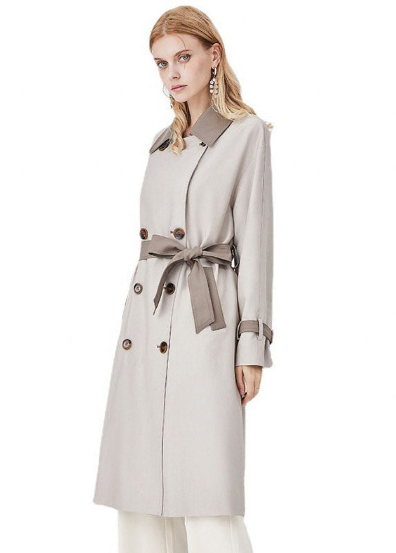 Chic Colorblock Turn-down Krave Patchwork Spandex Dobbeltradet Trench Spring - Dame trenchcoats