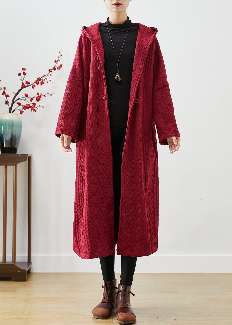 Chic Mulberry Hooded Kinesisk Knap Bomuld Trench Coat Fall - Dame trenchcoats