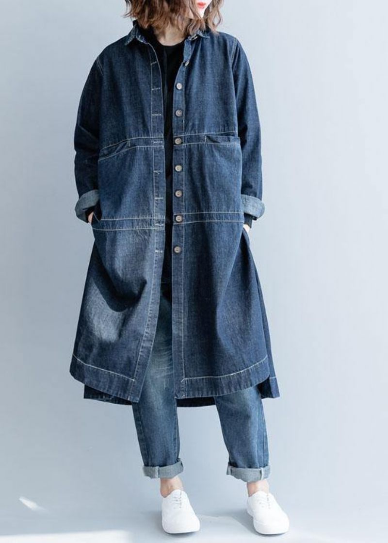 Chic Side Åben Fine Frakker Kvinder Denim Blå Løse Jakker Falder