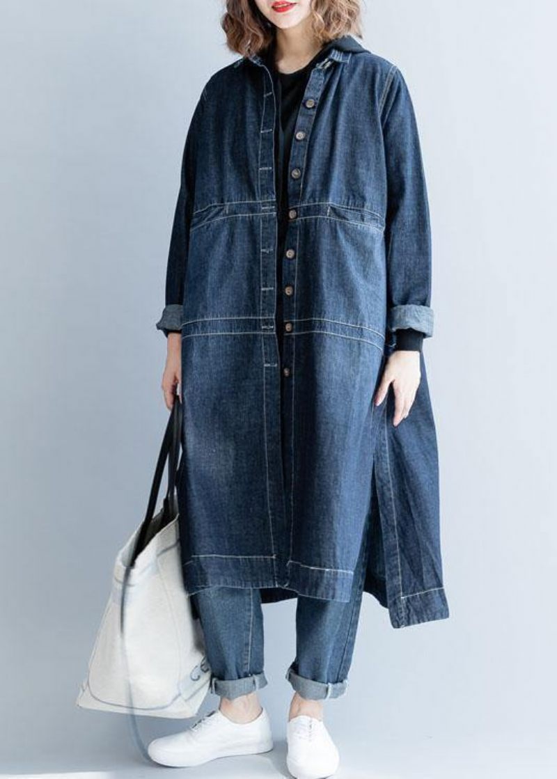 Chic Side Åben Fine Frakker Kvinder Denim Blå Løse Jakker Falder - Denim Blå