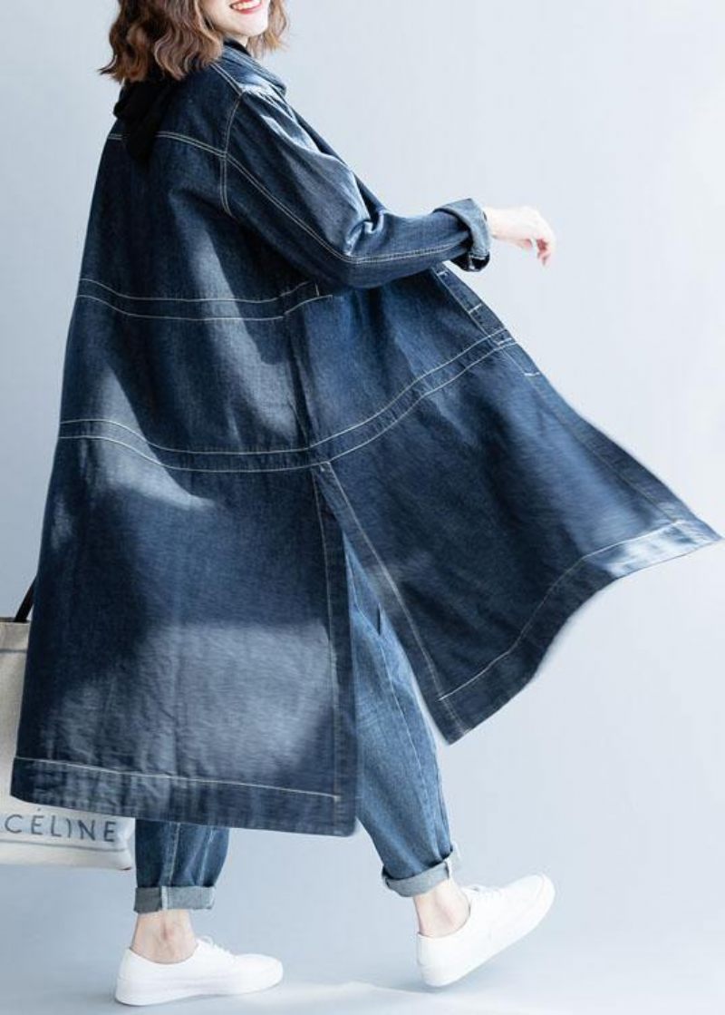 Chic Side Åben Fine Frakker Kvinder Denim Blå Løse Jakker Falder - Denim Blå