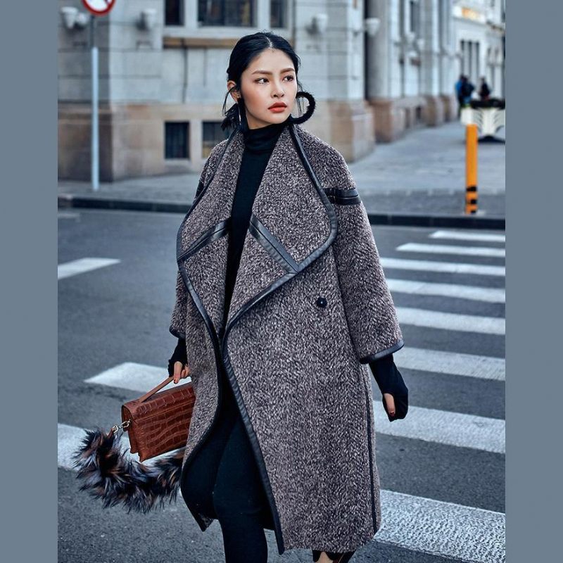 Chokolade Wool Coat Plus Size Lang Frakke Fashion Batwing Sleeve Maxi - Dame trenchcoats