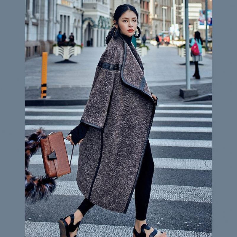 Chokolade Wool Coat Plus Size Lang Frakke Fashion Batwing Sleeve Maxi - Dame trenchcoats