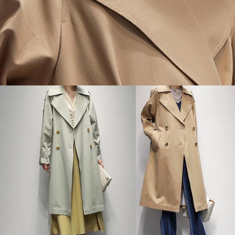 Diy Khaki Plus Size Lange Frakker Modeideer Jakker Med Hakkede Lommer - Dame trenchcoats