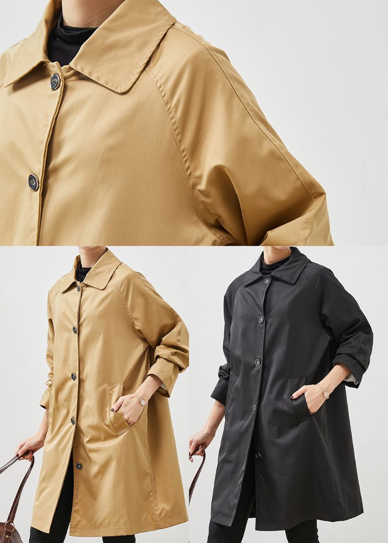 Diy Sorte Overdimensionerede Lommer Bomuld Trench Spring - Dame trenchcoats