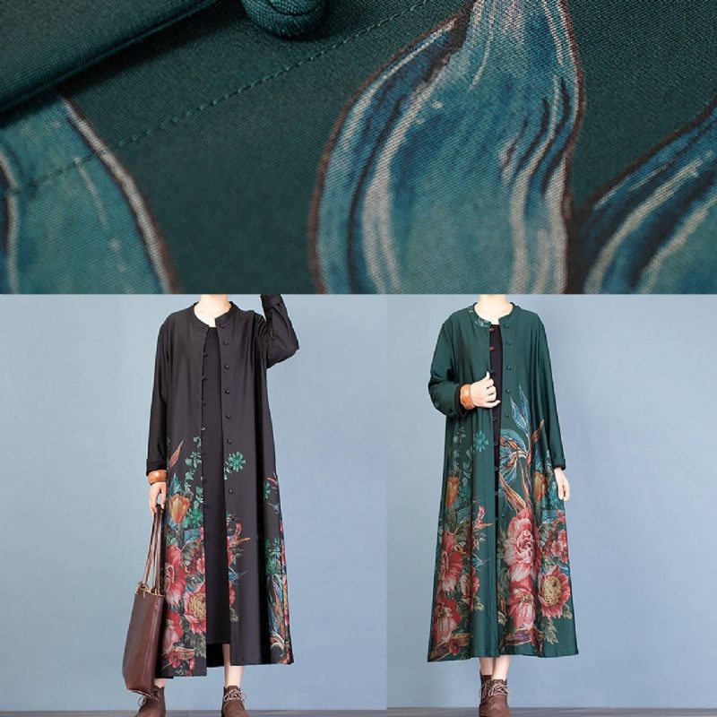 Elegant Afslappet Frakke Efterår Kvinder Frakker Sorte Prints Trenchcoats - Sort