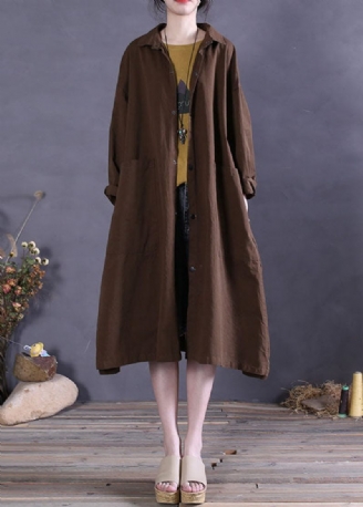 Elegant Chokoladeknap Bomuld Casual Coat Spring