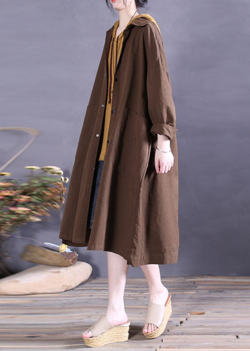 Elegant Chokoladeknap Bomuld Casual Coat Spring - Dame trenchcoats