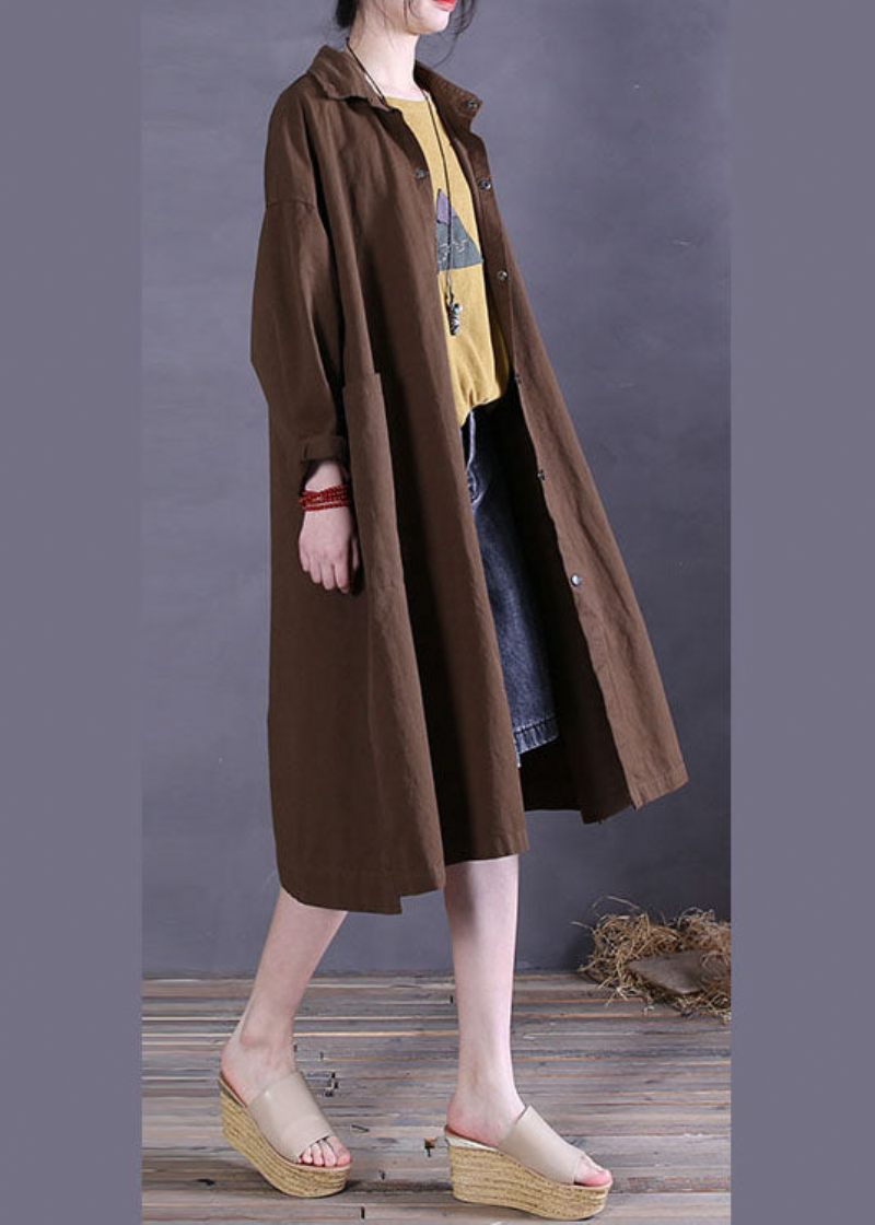 Elegant Chokoladeknap Bomuld Casual Coat Spring - Dame trenchcoats