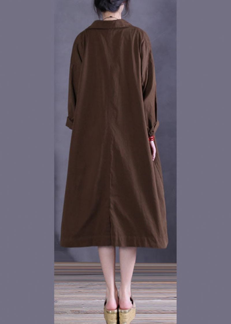 Elegant Chokoladeknap Bomuld Casual Coat Spring - Dame trenchcoats