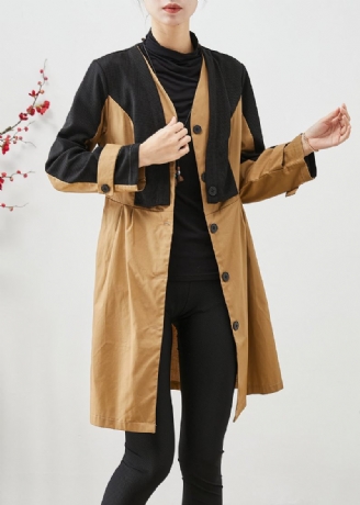 Elegant Colorblock Silm Fit Patchwork Bomuld Trench Fall