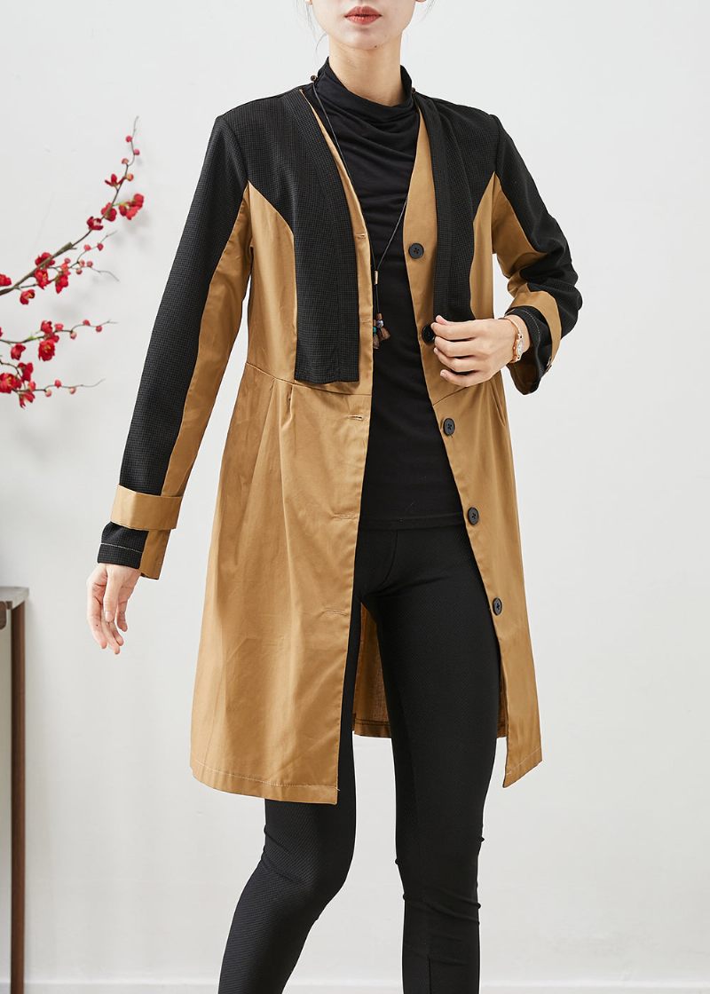 Elegant Colorblock Silm Fit Patchwork Bomuld Trench Fall - Dame trenchcoats