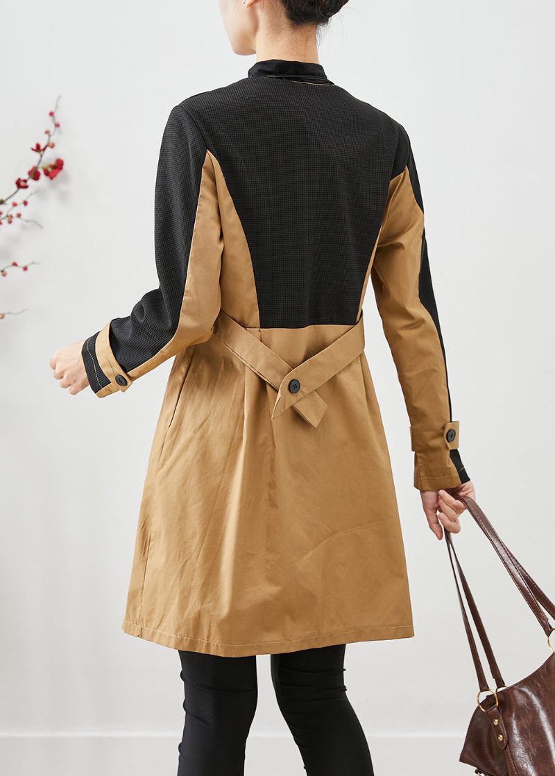 Elegant Colorblock Silm Fit Patchwork Bomuld Trench Fall - Dame trenchcoats