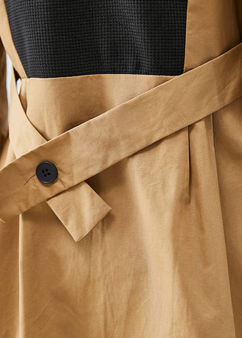 Elegant Colorblock Silm Fit Patchwork Bomuld Trench Fall - Dame trenchcoats